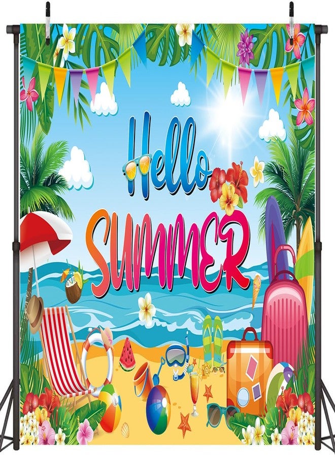 CINRAY Hello Summer Banner Backdrop 7x5FT Tropical Hawaiian Beach Photography Background Welcome Summer Beach Pool Party Decorations Supplies - Image 2