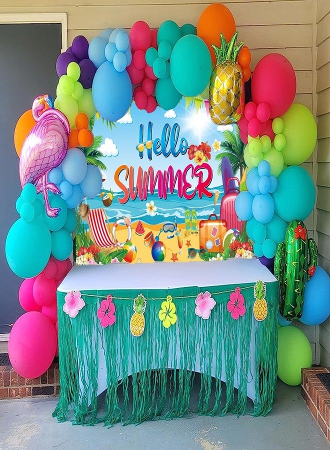 CINRAY Hello Summer Banner Backdrop 7x5FT Tropical Hawaiian Beach Photography Background Welcome Summer Beach Pool Party Decorations Supplies - Image 4
