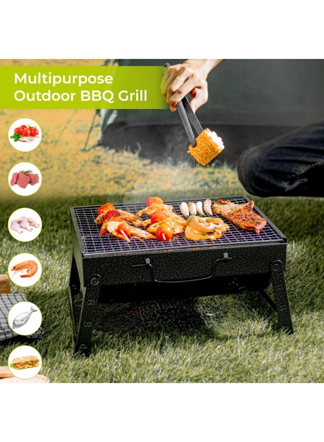 Royalford حامل شواية مع شواية، طاولة فحم قابلة للطي لشواء الكباب، مدخن شواية للرحلات الخارجية، حديد متين أسود L RF10357 - Image 4