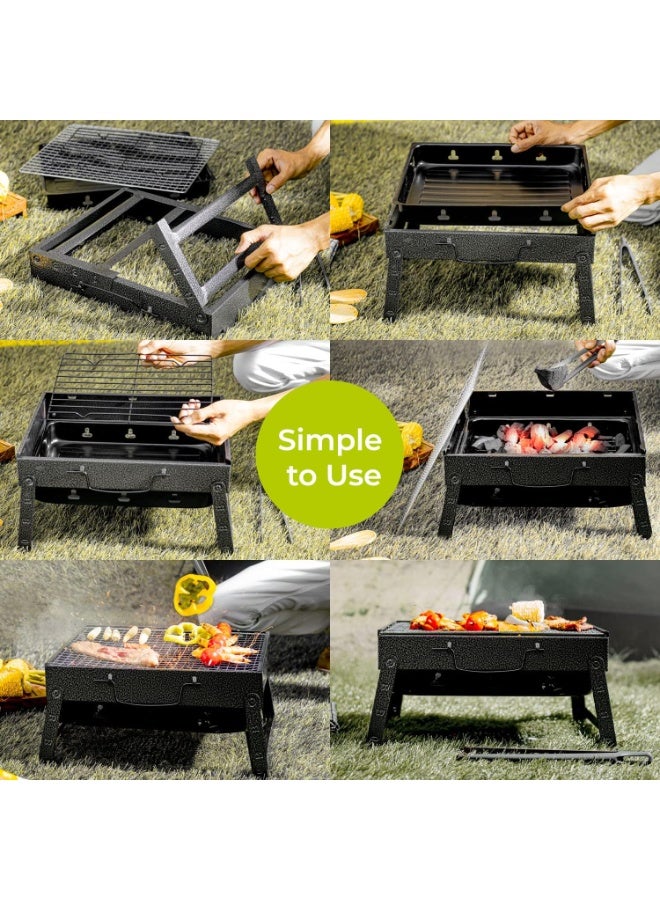 Royalford حامل شواية مع شواية، طاولة فحم قابلة للطي لشواء الكباب، مدخن شواية للرحلات الخارجية، حديد متين أسود L RF10357 - Image 5