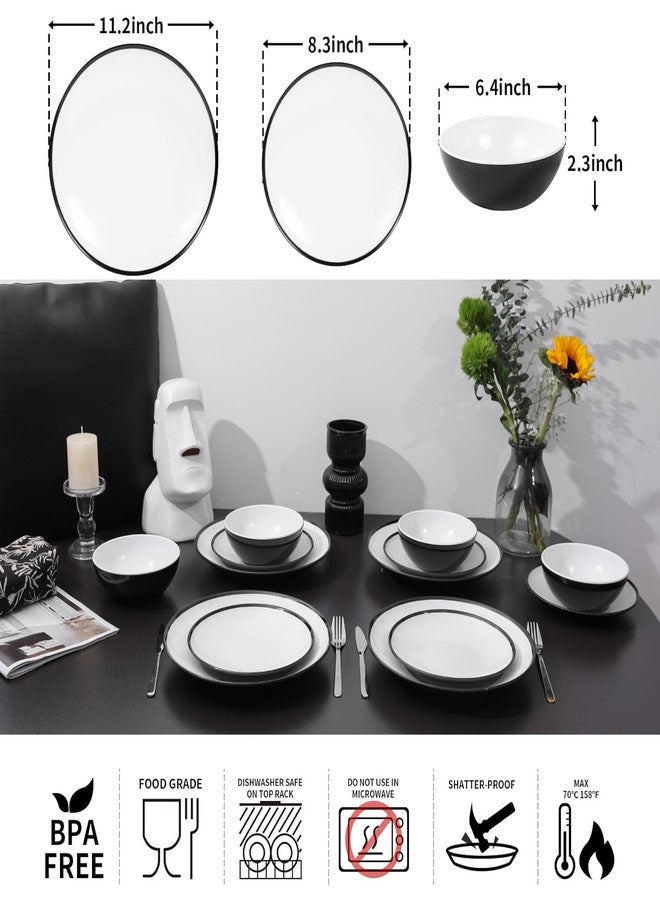 Webbylee Melamine Plates Set of 4 -12-Piece Serving Dinnerware for Indoor/Outdoor Use, Durable Dishwasher-Safe Plates,White and Black - Image 2