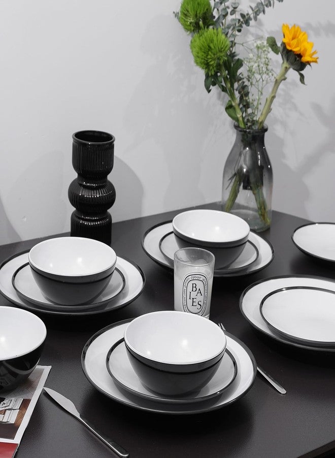 Webbylee Melamine Plates Set of 4 -12-Piece Serving Dinnerware for Indoor/Outdoor Use, Durable Dishwasher-Safe Plates,White and Black - Image 5
