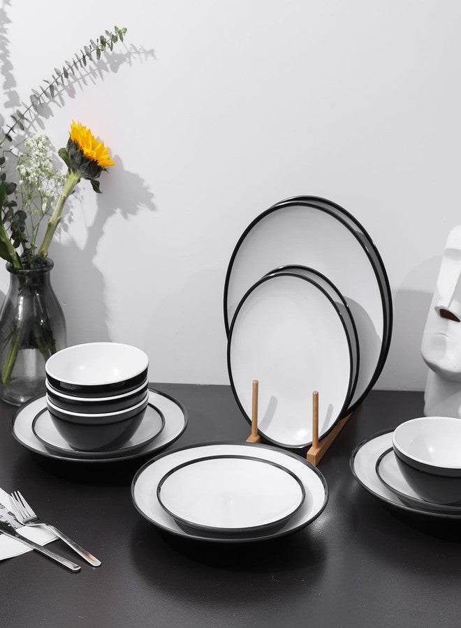 Webbylee Melamine Plates Set of 4 -12-Piece Serving Dinnerware for Indoor/Outdoor Use, Durable Dishwasher-Safe Plates,White and Black - Image 3