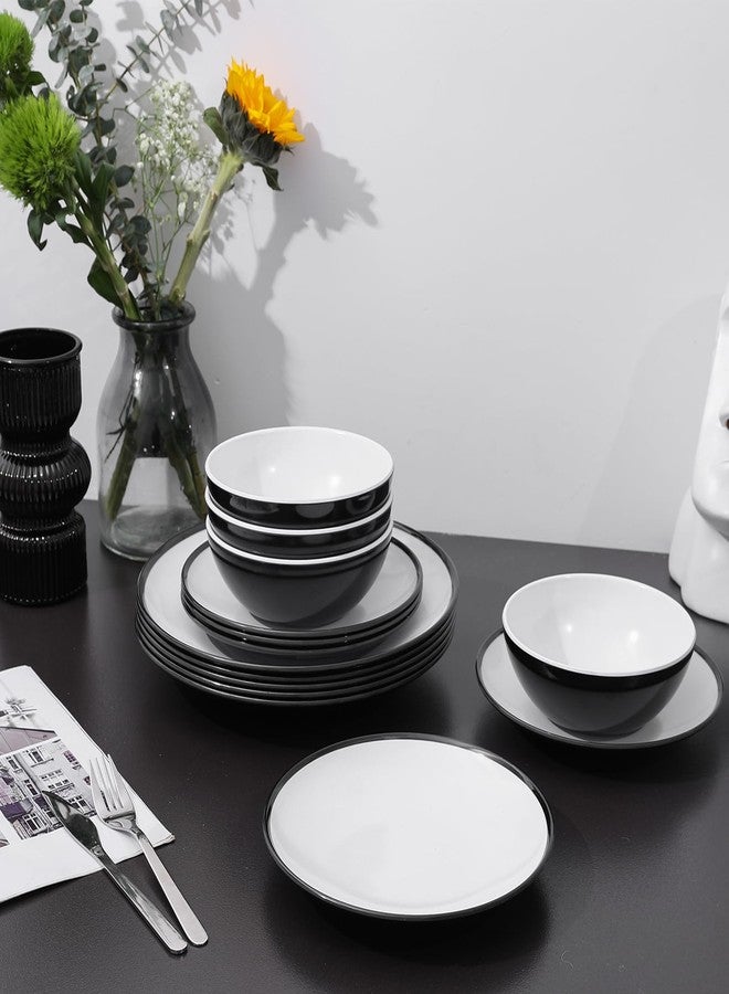 Webbylee Melamine Plates Set of 4 -12-Piece Serving Dinnerware for Indoor/Outdoor Use, Durable Dishwasher-Safe Plates,White and Black - Image 4