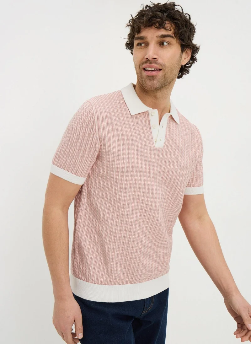Matalan Pink Textured Knitted Polo Shirt