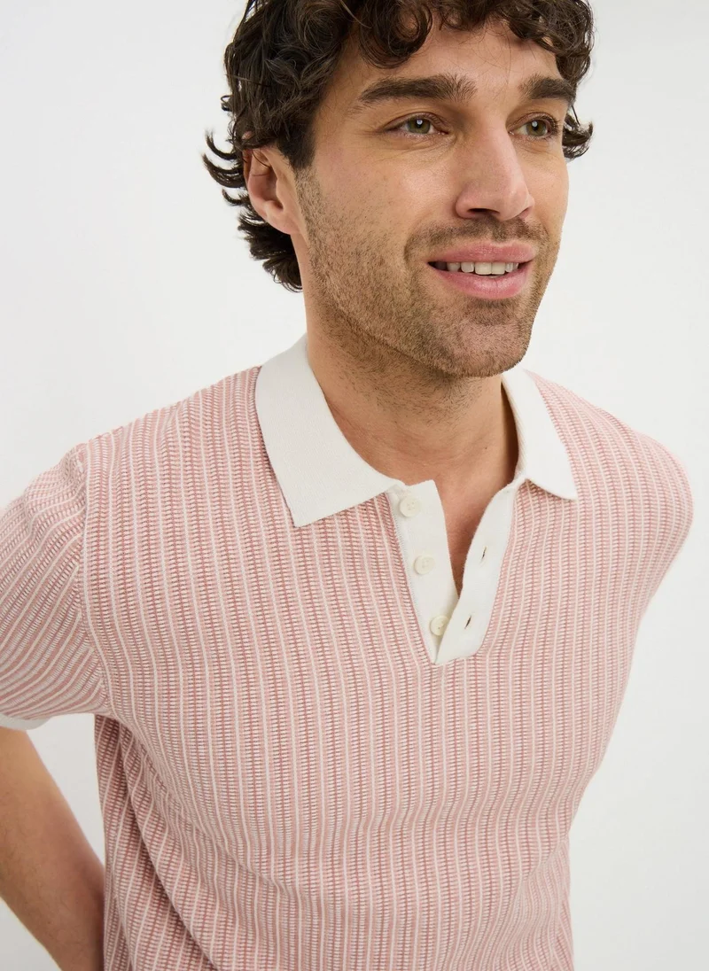 Matalan Pink Pink Textured Knitted Polo Shirt for Men | Best Price UAE