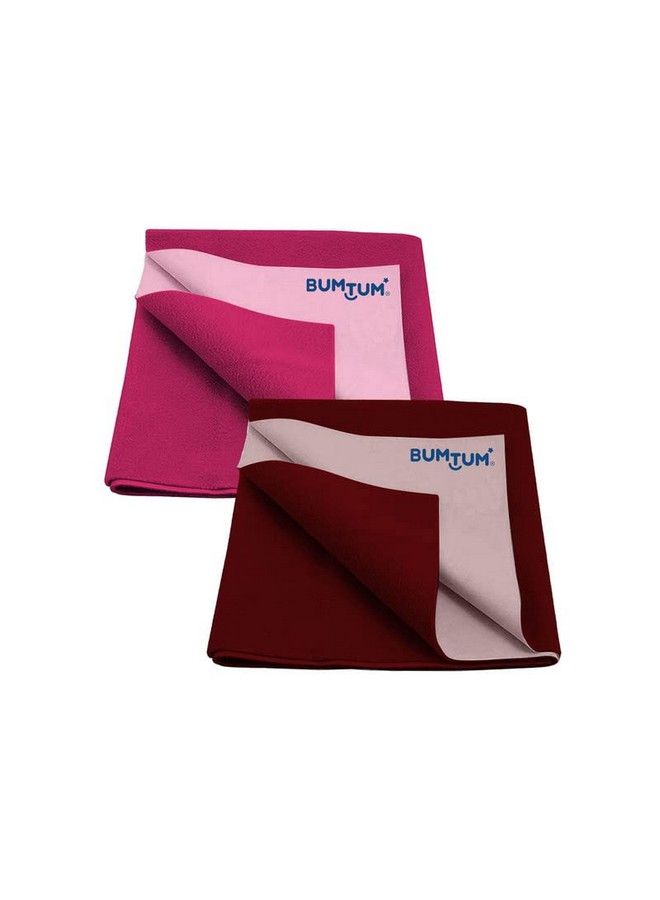 Bumtum Baby Dry Sheet Waterproof Soft Fleece Baby Bed Protector ; Anti Bacterial & Odour Free ; Extra Absorbant Reuseable & Washable (Hot Pink + Maroon Combo Medium Size 100 * 70Cm Pack Of 2) - Image 1