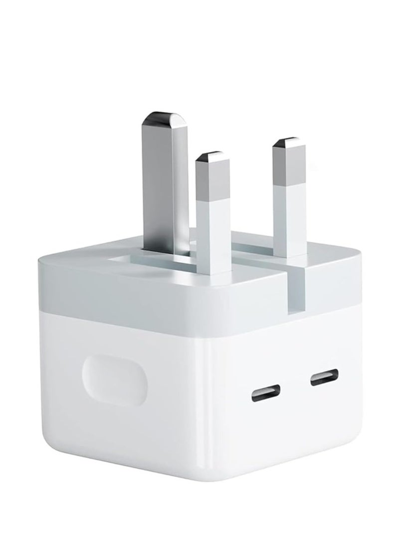 ELIKLIV 35W USB-C Charger Foldable iPhone 16 Charger 35W 2-Port iPad Fast Charger Type-C Wall Plug Dual USB-C Samsung Charger PD Fast Charging Adapter Foldable Charger USB-C Plug Phone Charger White - Image 1