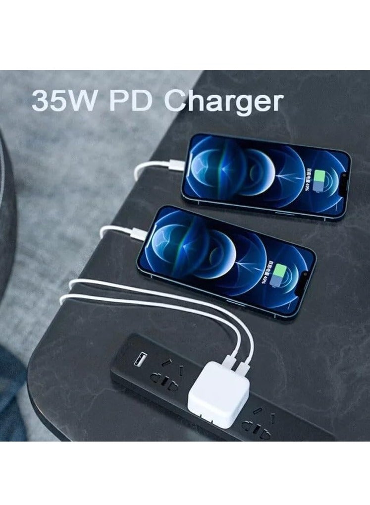 ELIKLIV 35W USB-C Charger Foldable iPhone 16 Charger 35W 2-Port iPad Fast Charger Type-C Wall Plug Dual USB-C Samsung Charger PD Fast Charging Adapter Foldable Charger USB-C Plug Phone Charger White - Image 2
