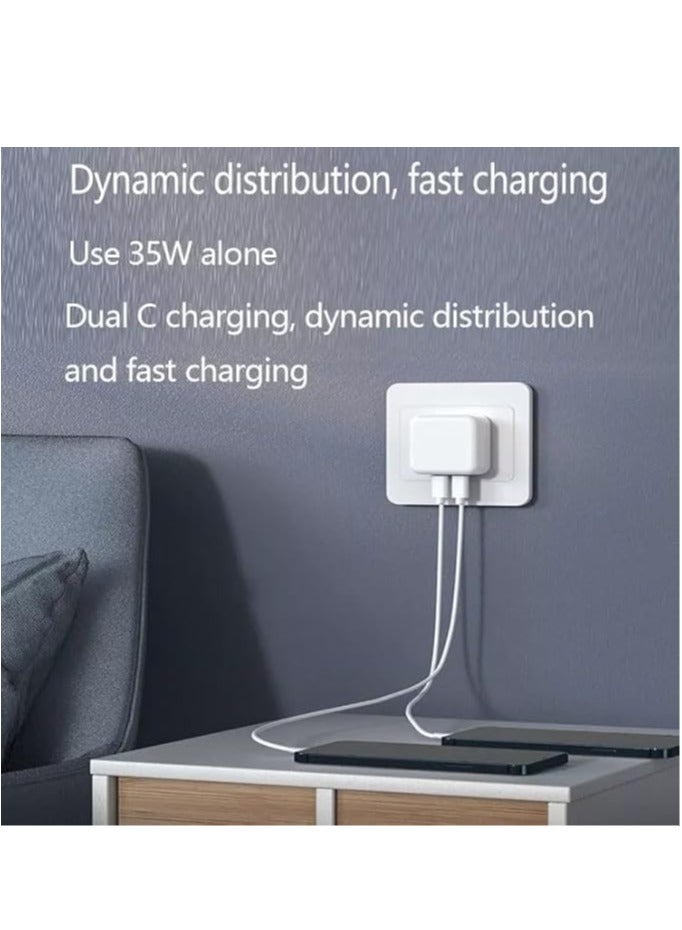 ELIKLIV 35W USB-C Charger Foldable iPhone 16 Charger 35W 2-Port iPad Fast Charger Type-C Wall Plug Dual USB-C Samsung Charger PD Fast Charging Adapter Foldable Charger USB-C Plug Phone Charger White - Image 3
