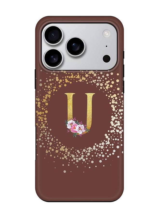 Stylizedd Tough Pro Magnetic Case for iPhone 17 Pro, Dual Layer hybrid PC + TPU Mobile Cover Matte - Custom Monogram Floral - U  (Brown )