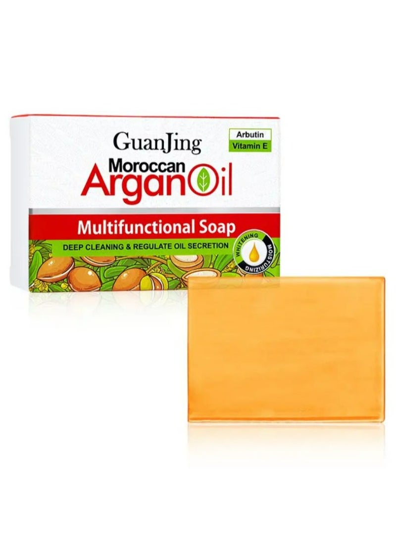 جوانجينج زيت الأرغان المغربي لتبييض الوجه والتنظيف العميق متعدد الوظائف، صابون فيتامين هـ 100 جرام - Image 1
