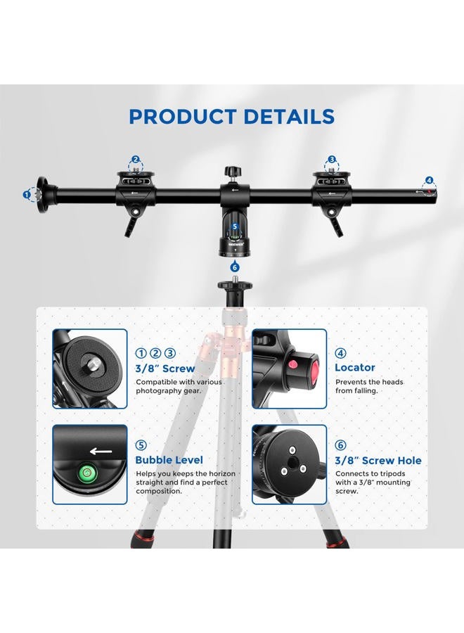 Neewer 30"/76cm Horizontal Tripod Center Axis with 3/8" Screw, Aluminum Alloy 360° Rotatable 180°Vertical Adjustable Tripod Extension Boom Arm for Camera Macro Overhead Photography (Load up to 22lb) - Image 4