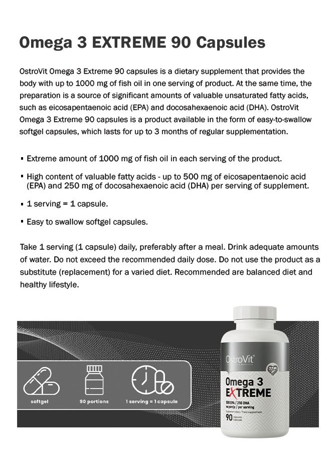 OstroVit - Omega 3 Extreme 500 EPA, 250 DHA per serving 90 Capsule - Image 1