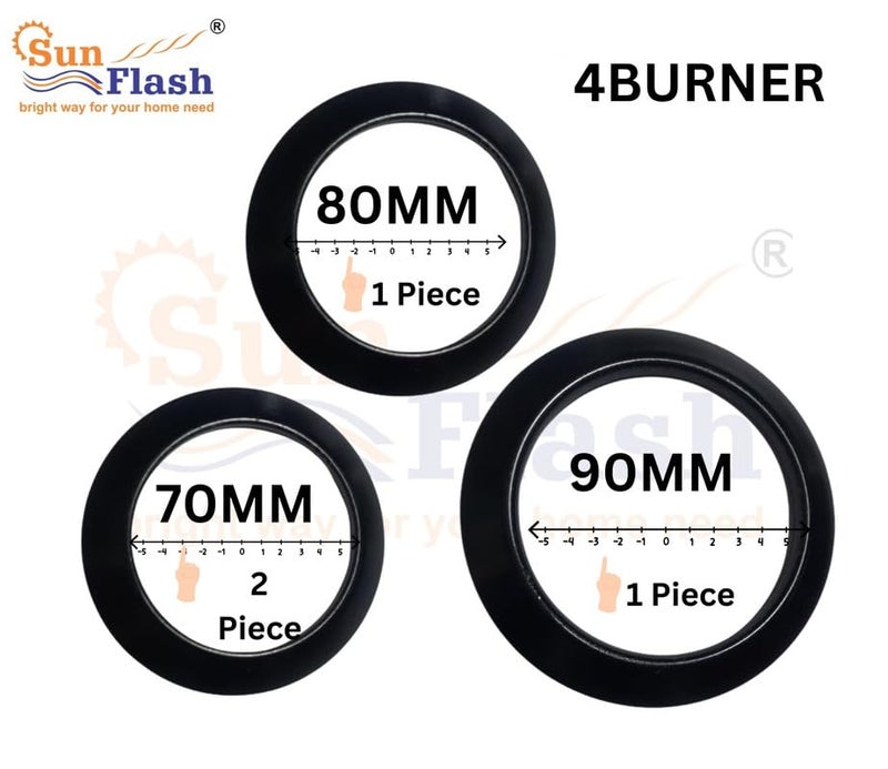 SUN FLASH قطع غيار موقد الغاز | حلقات دائرية مغطاة بالمينا غير لاصقة لموقد 4 شعلات (2 صغيرة 70MM، 1 كبيرة 80MM، 1 كبيرة 92MM) | متوافقة مع مواقد الغاز ذات الإشعال اليدوي - Image 5