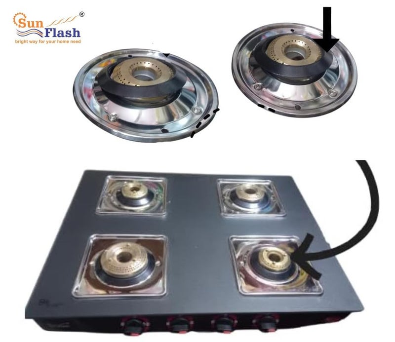 SUN FLASH قطع غيار موقد الغاز | حلقات دائرية مغطاة بالمينا غير لاصقة لموقد 4 شعلات (2 صغيرة 70MM، 1 كبيرة 80MM، 1 كبيرة 92MM) | متوافقة مع مواقد الغاز ذات الإشعال اليدوي - Image 3