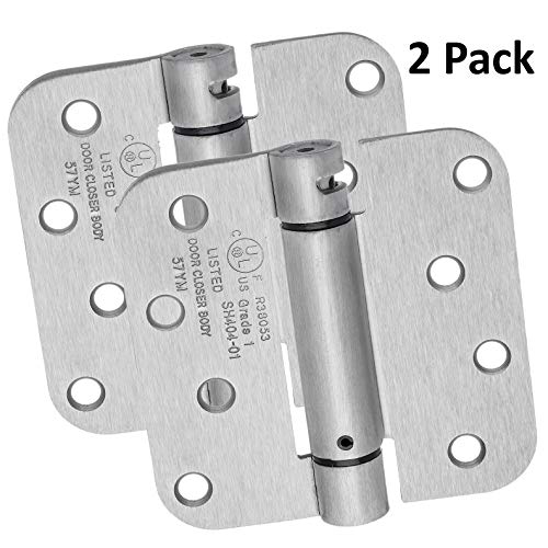 Dynasty Hardware Door Hinges, 4-Inch Spring Loaded Self Closing Hinges with 5/8" Radius Corners, Heavy Duty for Interior or Exterior Doors, Quiet Auto Close Action, 2-Pack, Satin Nickel Finish - Image 4