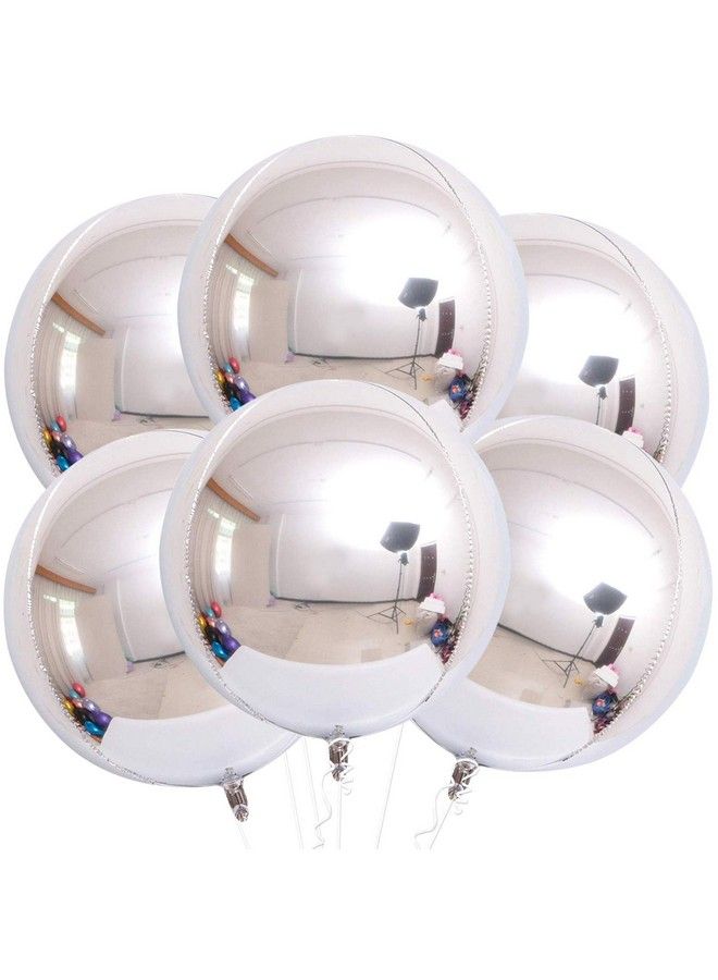 KATCHON Silver Metallic Balloons 22 Inch Pack Of 6 ; 4D Round 360 Degree Silver Balloons For Birthday Decorations ; Silver Foil Balloons Bachelorette Party ; Graduation Decorations Class Of 2023 - Image 1