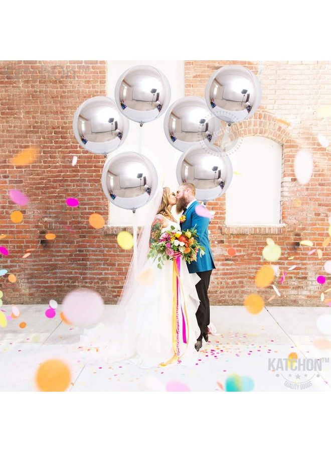 KATCHON Silver Metallic Balloons 22 Inch Pack Of 6 ; 4D Round 360 Degree Silver Balloons For Birthday Decorations ; Silver Foil Balloons Bachelorette Party ; Graduation Decorations Class Of 2023 - Image 4