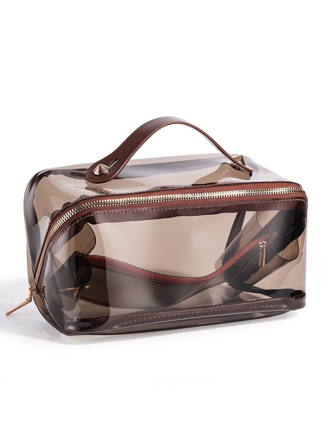 KHAJUL Cosmetic Bags, Travel Case Makeup Bag,  High Capacity Waterproof Travel Makeup Case Organizer, For Women Toiletry Bag (Brown) - Image 2