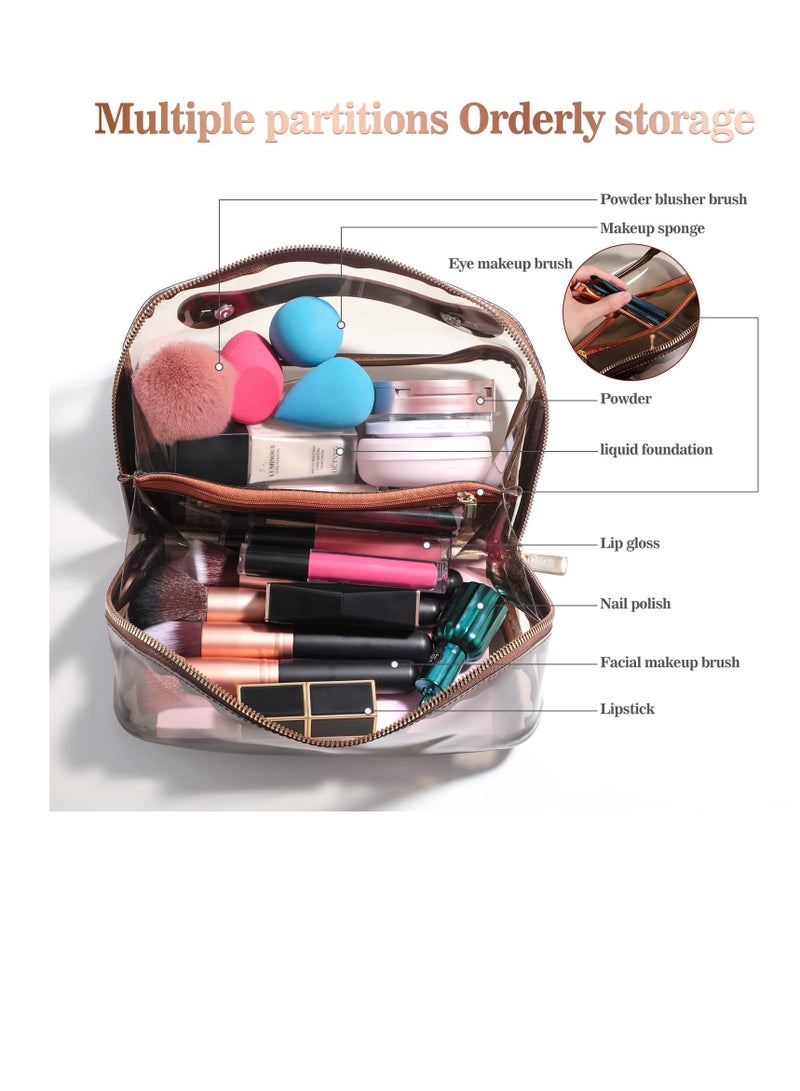 KHAJUL Cosmetic Bags, Travel Case Makeup Bag,  High Capacity Waterproof Travel Makeup Case Organizer, For Women Toiletry Bag (Brown) - Image 3
