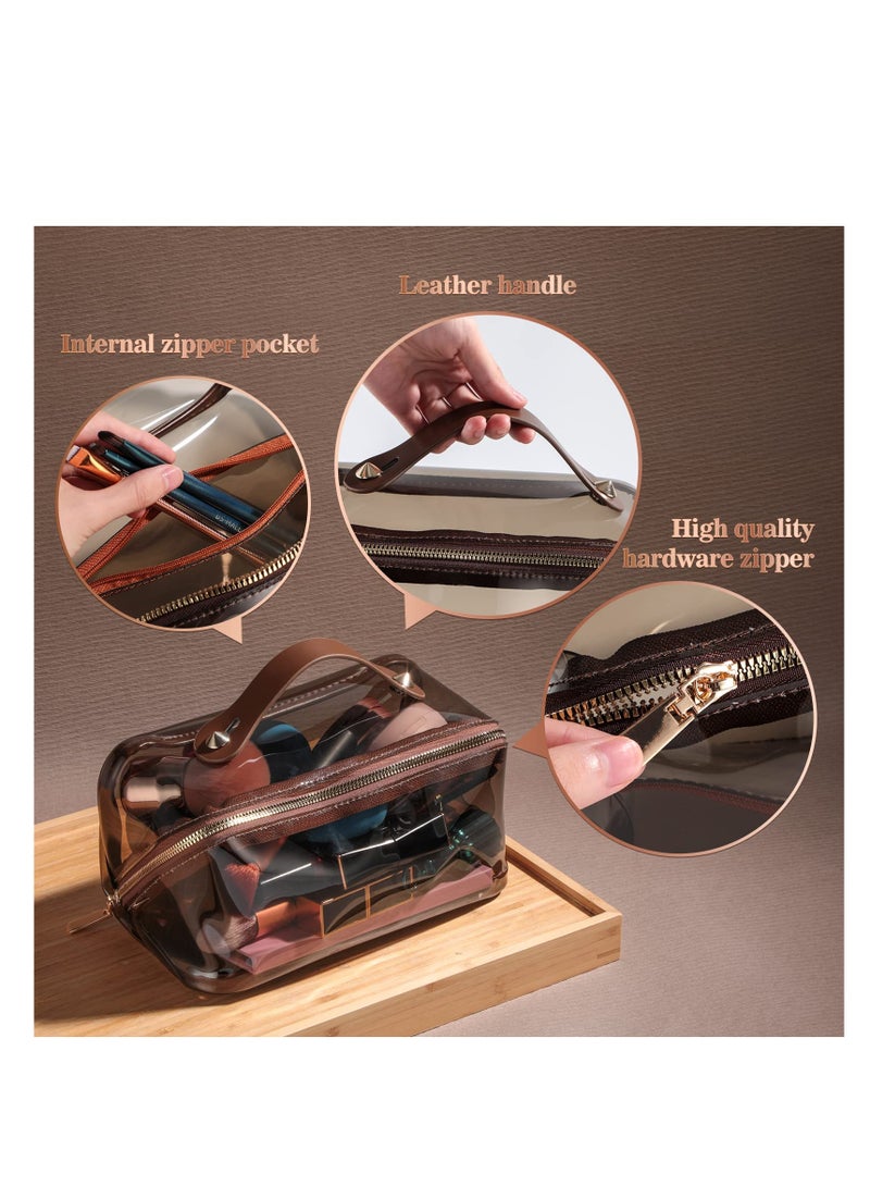 KHAJUL Cosmetic Bags, Travel Case Makeup Bag,  High Capacity Waterproof Travel Makeup Case Organizer, For Women Toiletry Bag (Brown) - Image 4