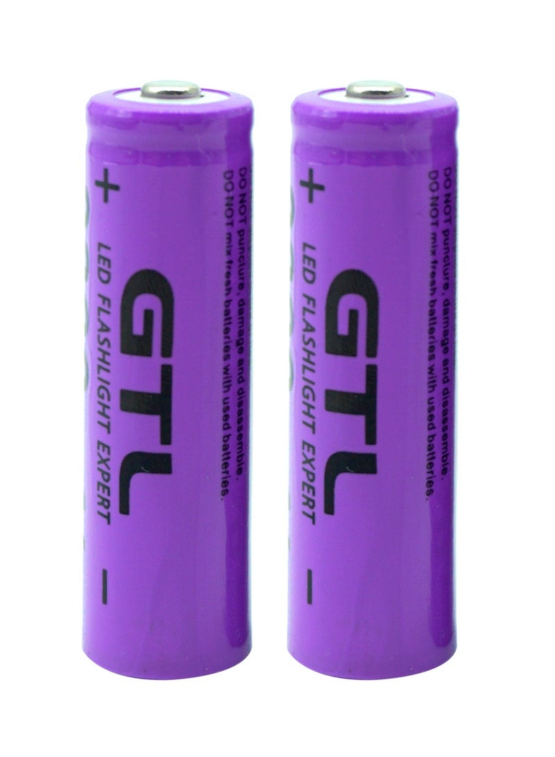 2 Pcs/Pack 3.7V 14500 2300mAH Li-ion Rechargeable Battery for Flashlight Torch,Electric Tools,Remote Control, Mobile Power, Small Fan, Radio, Toys (Purple) - Image 1