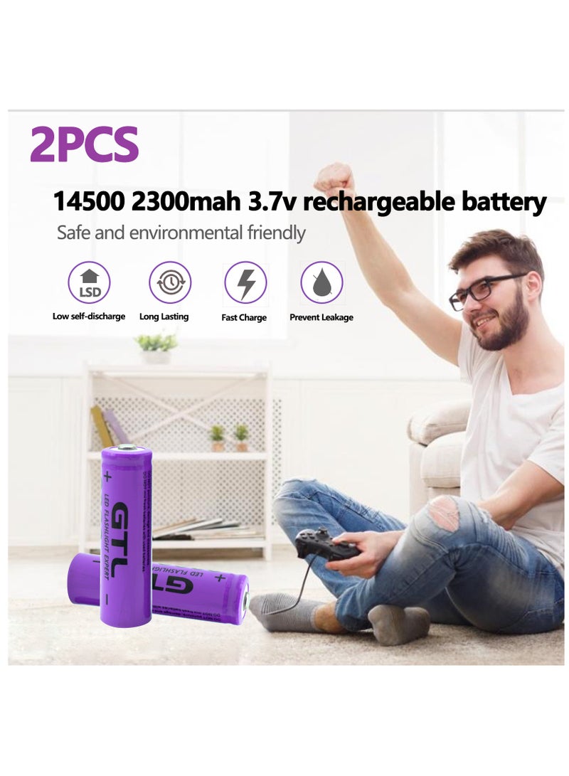2 Pcs/Pack 3.7V 14500 2300mAH Li-ion Rechargeable Battery for Flashlight Torch,Electric Tools,Remote Control, Mobile Power, Small Fan, Radio, Toys (Purple) - Image 4