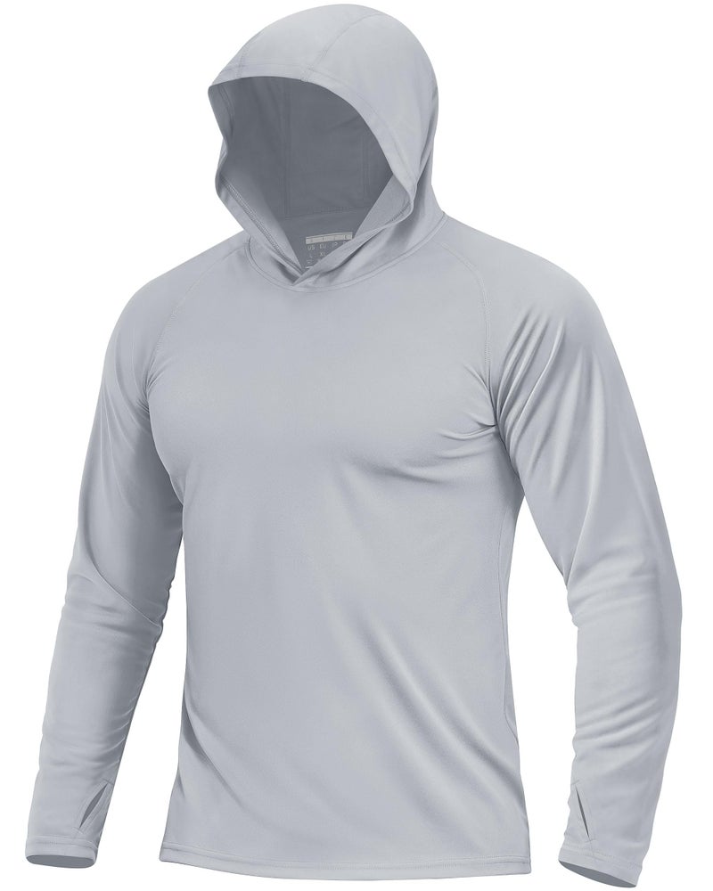Boladeci SPF Shirts for Men Fishing Hoodies UPF 50 Long Sleeve Sun Protection with Hood Summer UV Water Rash Guard Swim Shirt Tops Gray L - Image 1