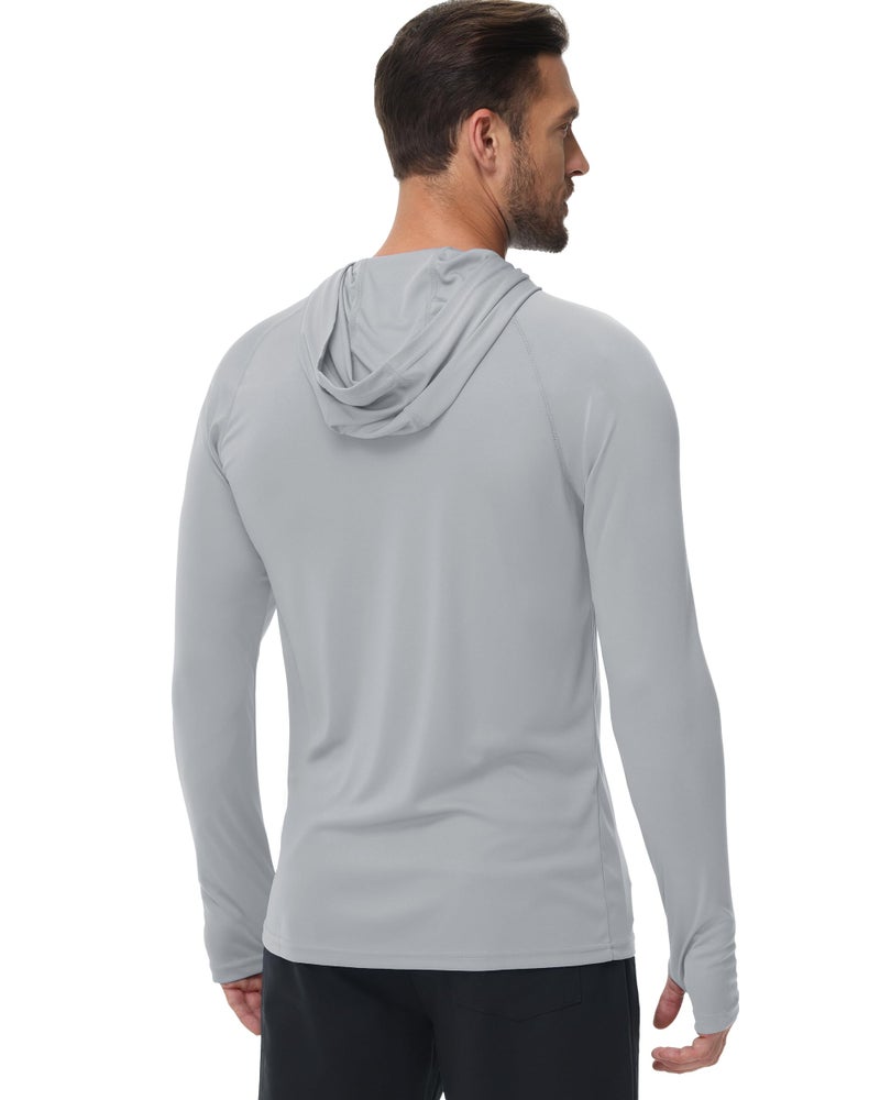Boladeci SPF Shirts for Men Fishing Hoodies UPF 50 Long Sleeve Sun Protection with Hood Summer UV Water Rash Guard Swim Shirt Tops Gray L - Image 4