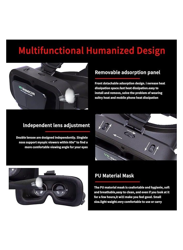 VR SHINECON Virtual Reality VR Headset 3D Glasses Headset Helmets VR Goggles for TV, Movies & Video Games Compatible iOS, Android &Support 4.7-7 inch - Image 4