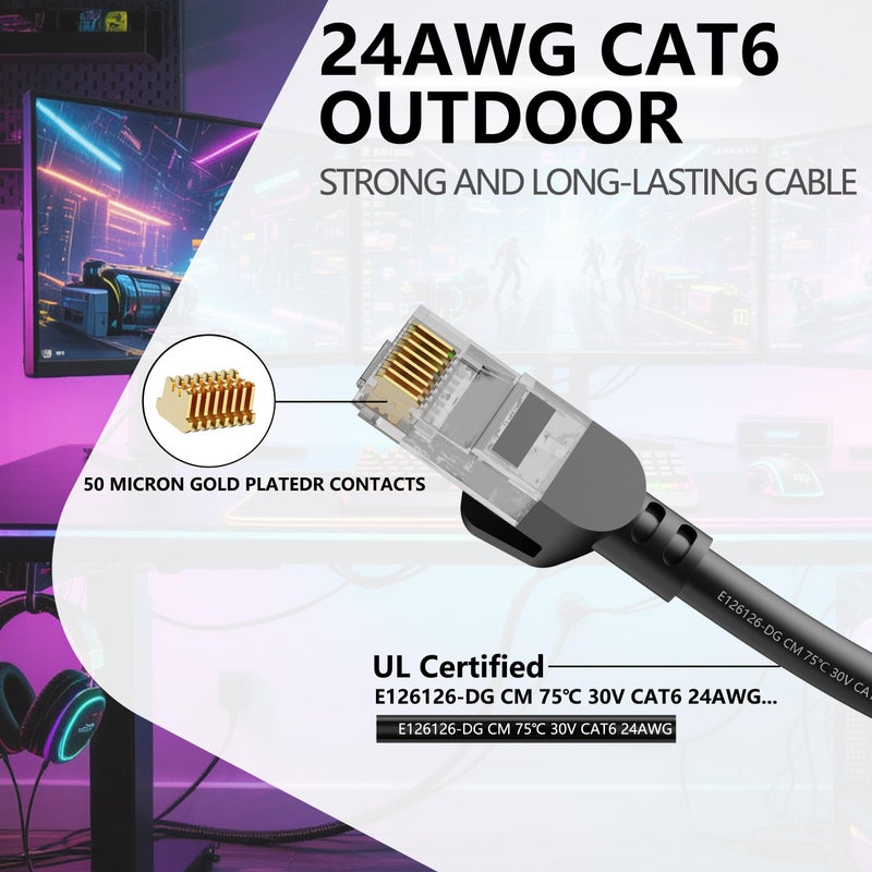 Jadaol Cat 6 Outdoor Ethernet Cable 100 ft (30.48m), Support Cat8/7 Network, 10Gbps 550MHz, 24AWG Pure Copper, Direct Burial Waterproof In-Ground UV Resistant LAN Patch Cable for Router, Modem, Switch, Black - Image 2
