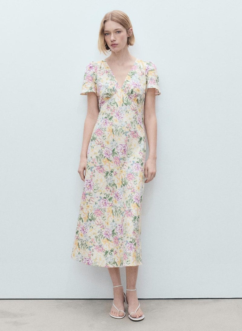 MANGO - Floral Linen-Blend Dress - Image 1