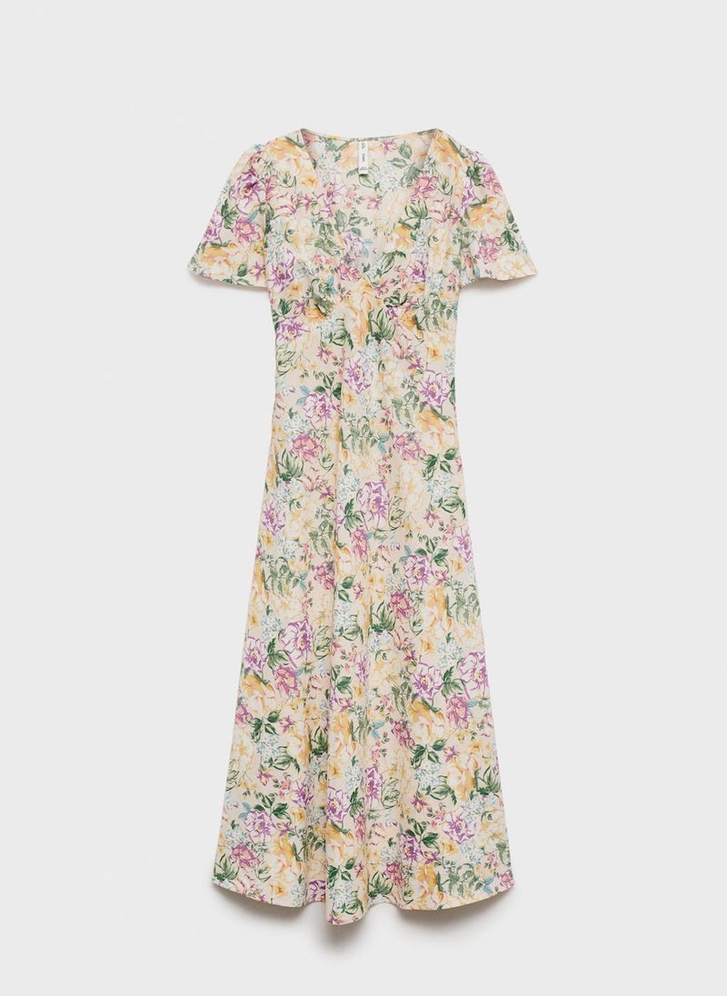 MANGO - Floral Linen-Blend Dress - Image 1