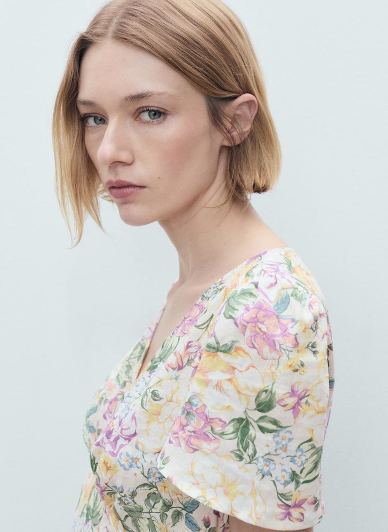 MANGO - Floral Linen-Blend Dress - Image 1