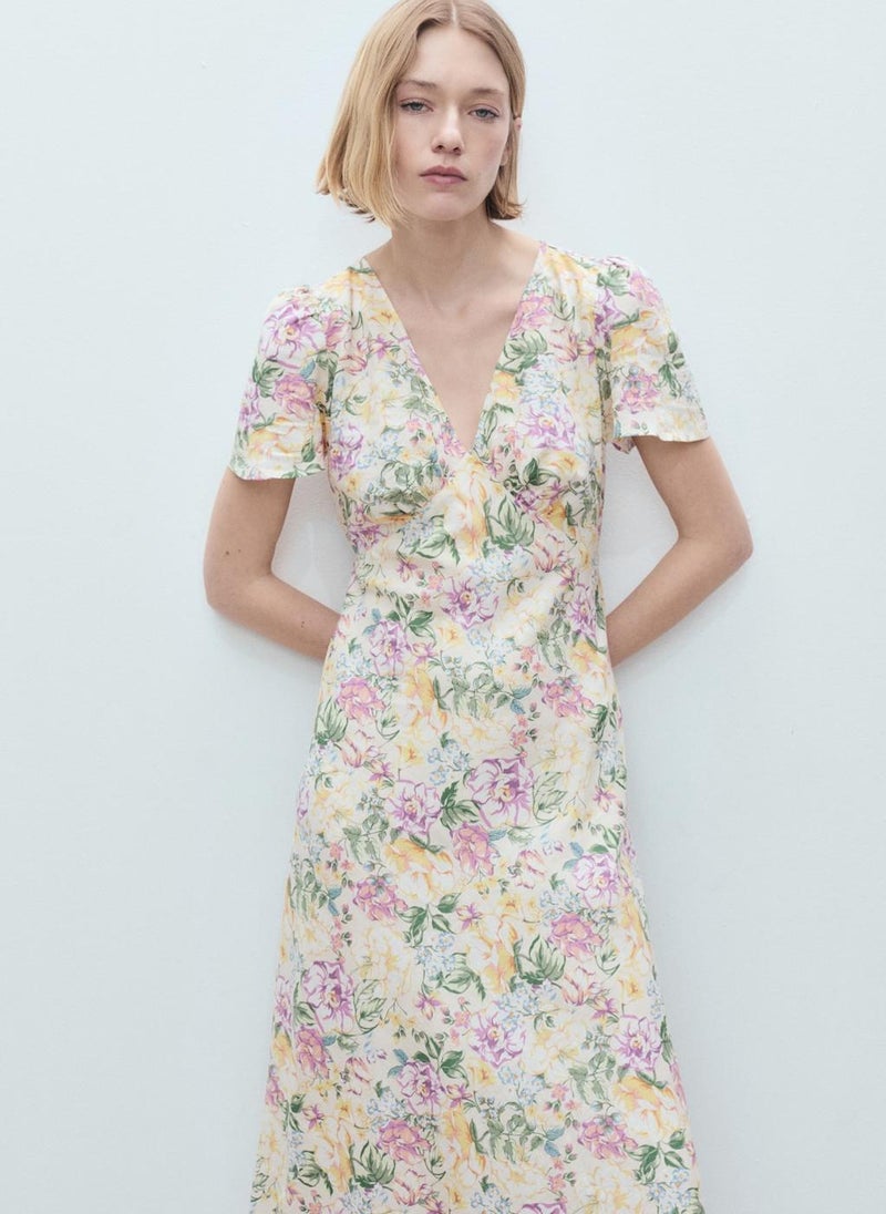MANGO - Floral Linen-Blend Dress - Image 1