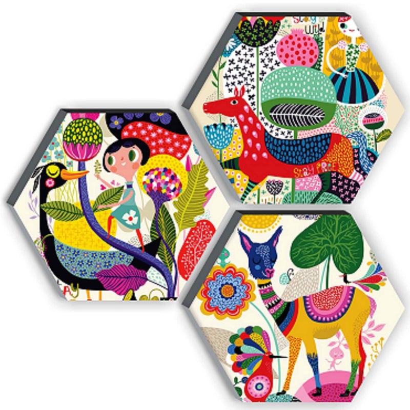 SAF Wood Set Of 3 Hexagon Kid'S Room Decor Modern Art 6Mm Mdf Uv Textured Home Decorative Gift Item 12 Inch X 12 Inch Abstract Painting Sanfhx17 - Image 1