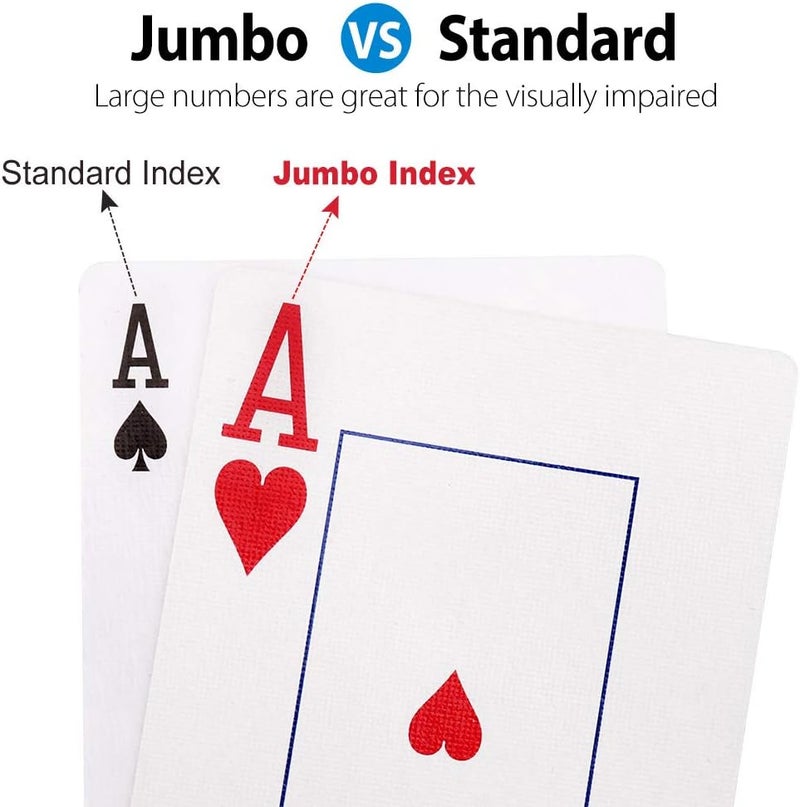 LotFancy Playing Cards 2 Pack, Large Print, Jumbo Index Decks of Cards (1 Black 1 Red), Poker Size, for Texas Hold'em, Blackjack, Euchre Cards Games - Image 2