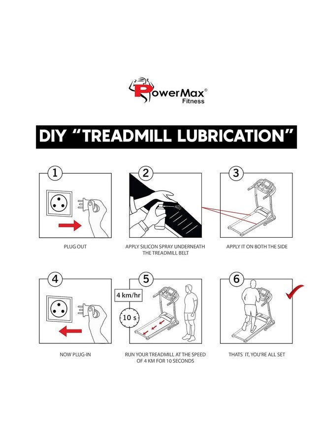 PowerMax Fitness PowerMax Fitness Silicone Oil Lubricant Spray for Treadmill (500ml), Use For Equipment Applications Extra Long Control Flow Applicator Easy To Use On All Treadmills  - Image 3