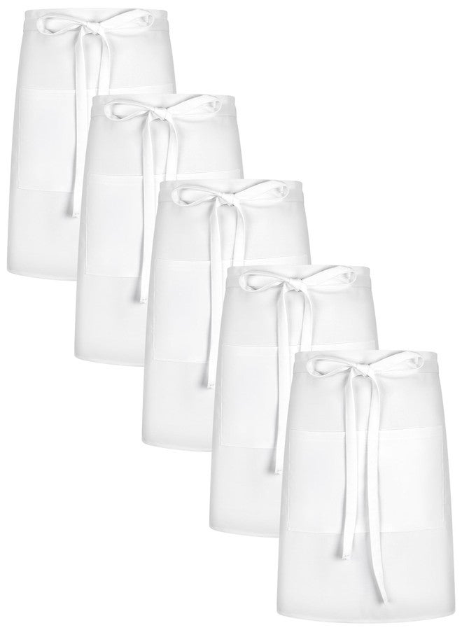 Twistover 5 Pcs White Half Bistro Apron Unisex Chef Waist Apron with 2 Deep Pockets Adjustable Long Waist Ties Fabric White Aprons for Servers Chef Waitress Server Bartender Front of House Staff - Image 1
