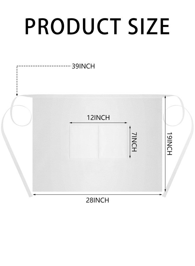 Twistover 5 Pcs White Half Bistro Apron Unisex Chef Waist Apron with 2 Deep Pockets Adjustable Long Waist Ties Fabric White Aprons for Servers Chef Waitress Server Bartender Front of House Staff - Image 2