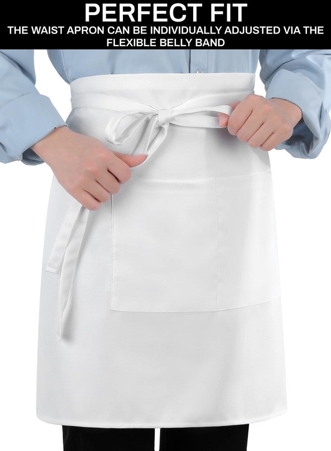 Twistover 5 Pcs White Half Bistro Apron Unisex Chef Waist Apron with 2 Deep Pockets Adjustable Long Waist Ties Fabric White Aprons for Servers Chef Waitress Server Bartender Front of House Staff - Image 3