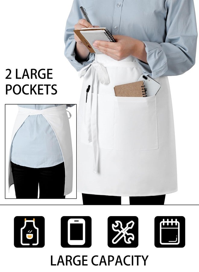 Twistover 5 Pcs White Half Bistro Apron Unisex Chef Waist Apron with 2 Deep Pockets Adjustable Long Waist Ties Fabric White Aprons for Servers Chef Waitress Server Bartender Front of House Staff - Image 4