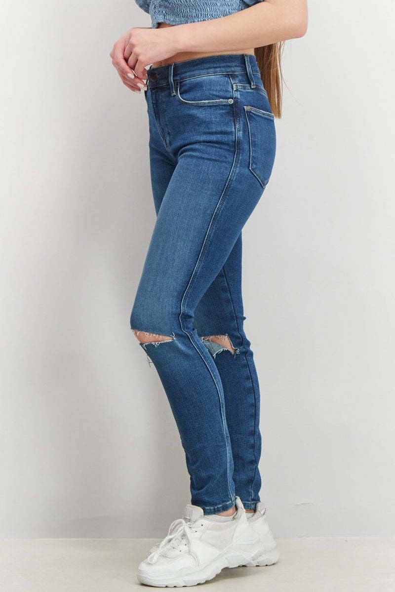 FRAME Women Skinny Fit Ripped Stretchable Jeans, Indigo - Image 3