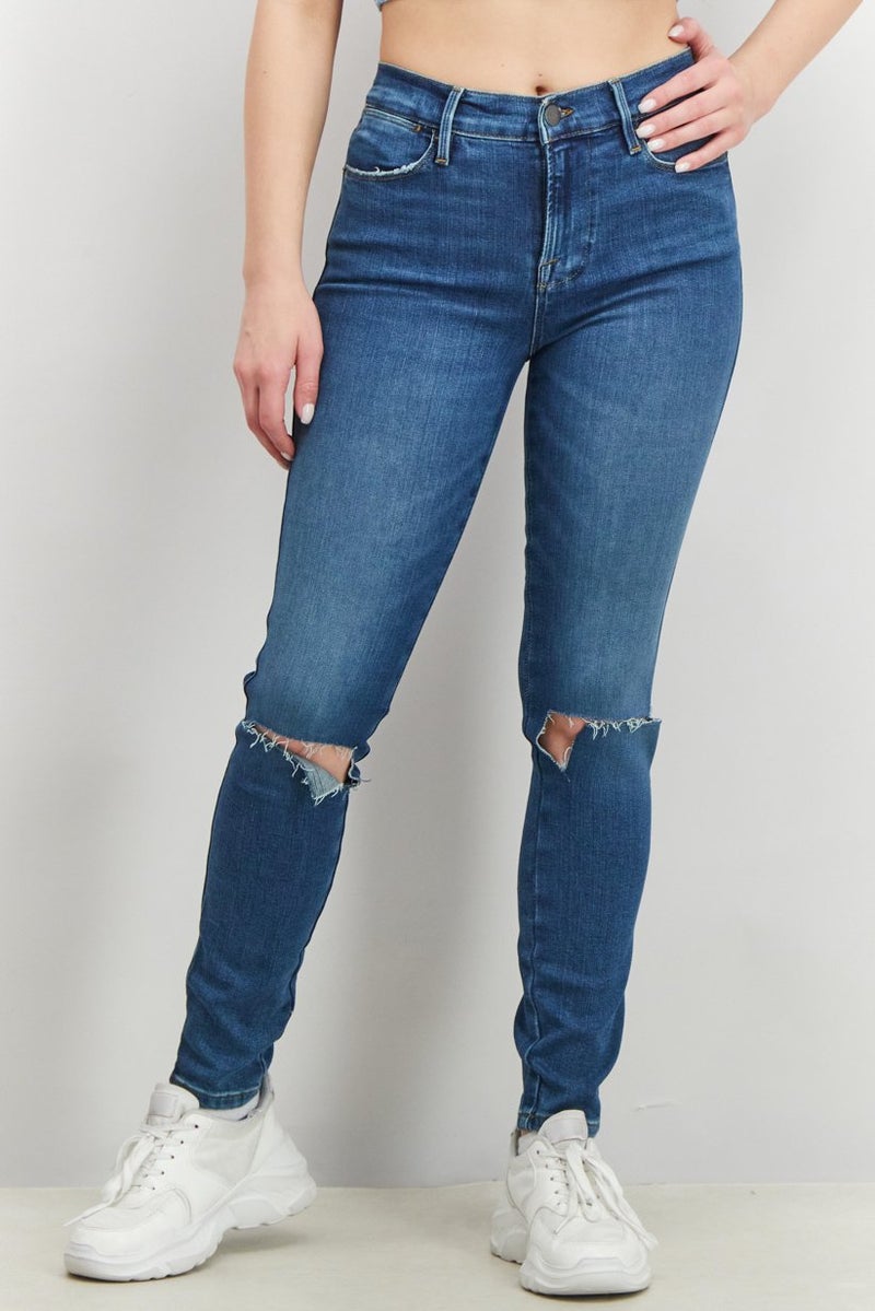 FRAME Women Skinny Fit Ripped Stretchable Jeans, Indigo - Image 1