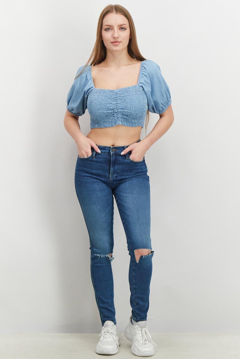 FRAME Women Skinny Fit Ripped Stretchable Jeans, Indigo - Image 4