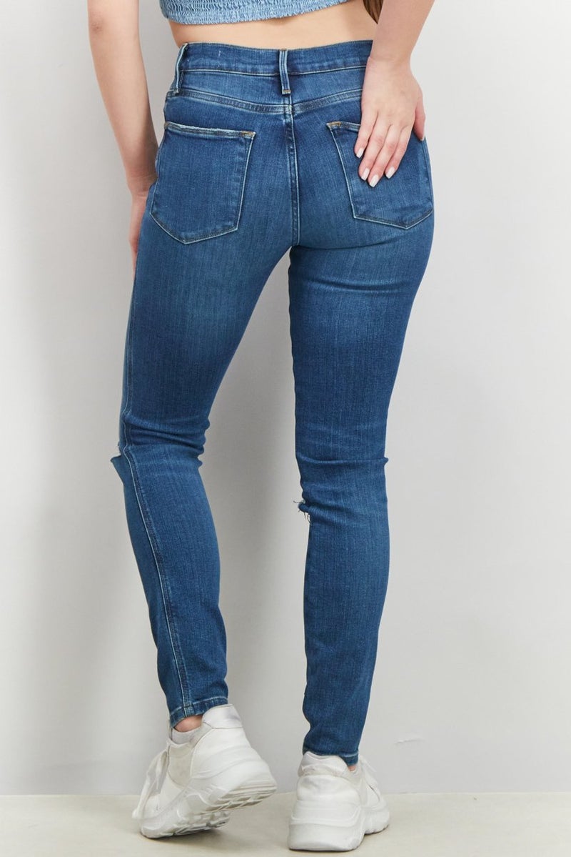 FRAME Women Skinny Fit Ripped Stretchable Jeans, Indigo - Image 2