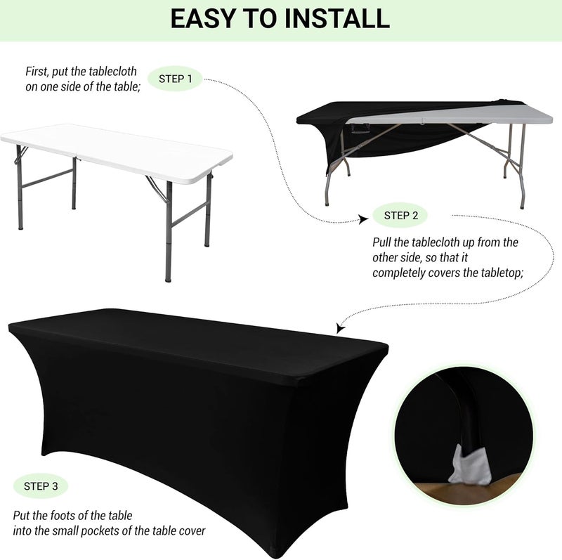 Obstal 8Ft Stretch Spandex Table Cover for Standard Folding Tables - 2 Pack Universal Rectangular Fitted Tablecloth for Party, Banquet, Events, Trade Show (Emerald Green, 96L x 30W x 30H Inches) - Image 5