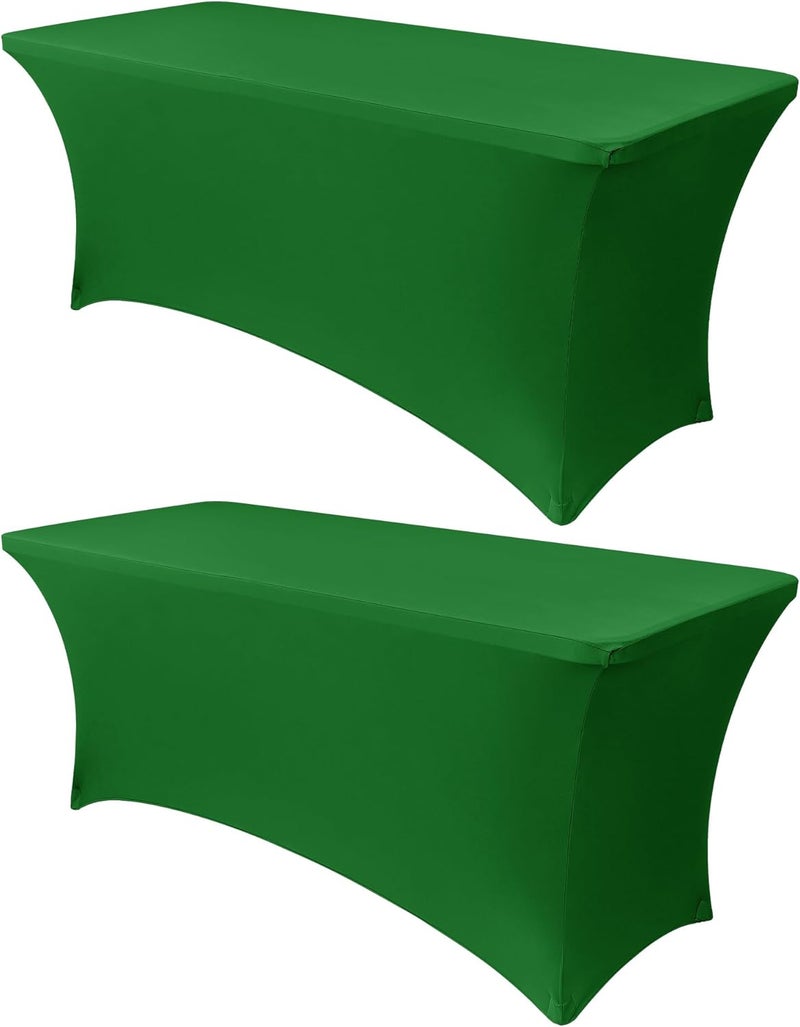 Obstal 8Ft Stretch Spandex Table Cover for Standard Folding Tables - 2 Pack Universal Rectangular Fitted Tablecloth for Party, Banquet, Events, Trade Show (Emerald Green, 96L x 30W x 30H Inches) - Image 1
