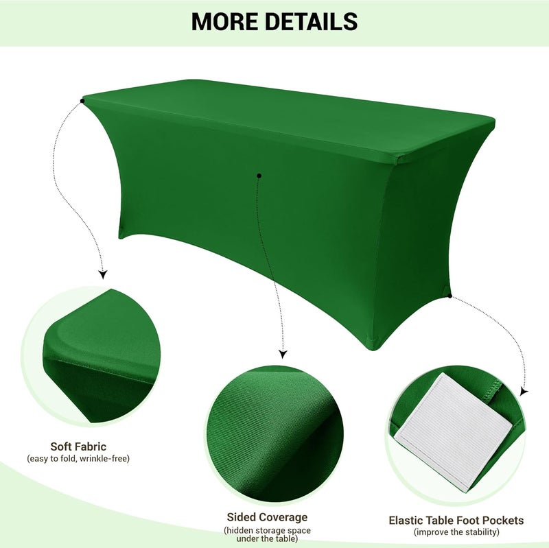 Obstal 8Ft Stretch Spandex Table Cover for Standard Folding Tables - 2 Pack Universal Rectangular Fitted Tablecloth for Party, Banquet, Events, Trade Show (Emerald Green, 96L x 30W x 30H Inches) - Image 3